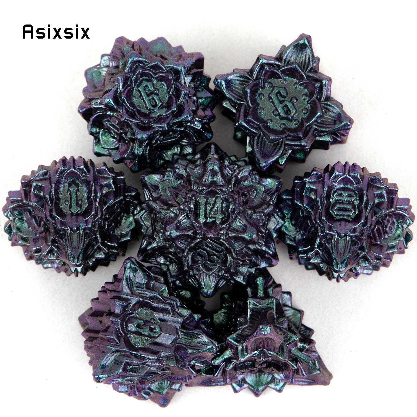 Board Game Digital - 7 Pcs Purple Green Lotus Flower