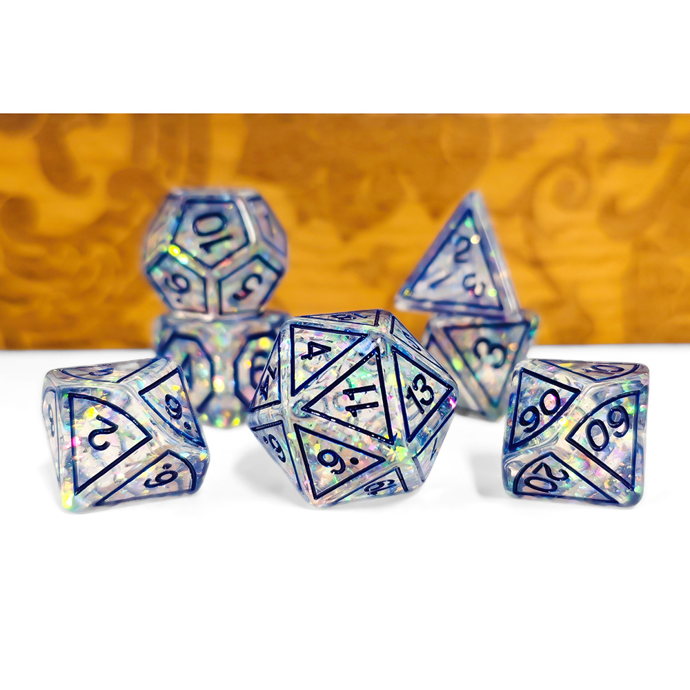 Dice Set Polyhedral - DND Custom Blue Magic Stone Transparent