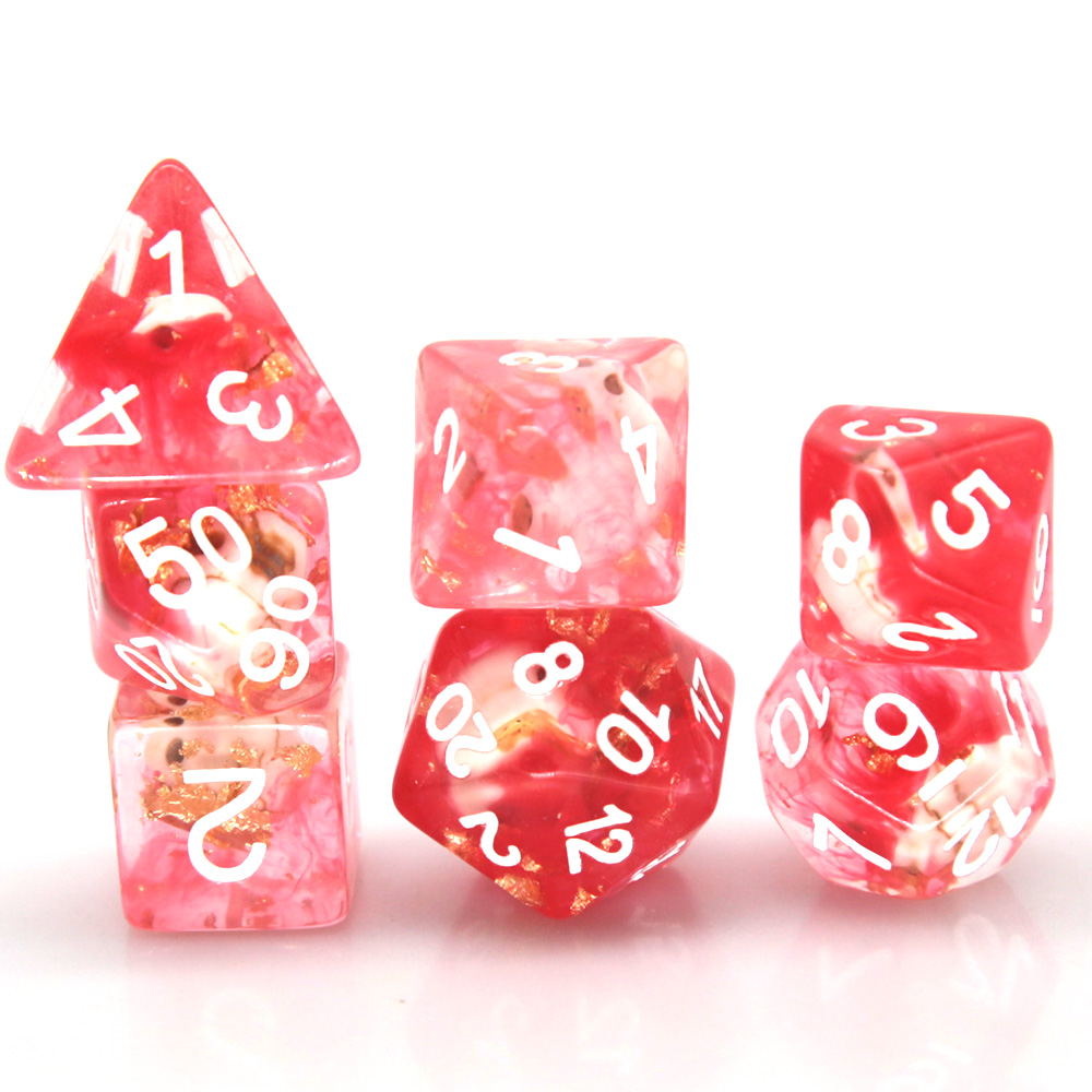 Dice Set Polyhedral - Pink Transparent Resin Dice Set, 7pcs