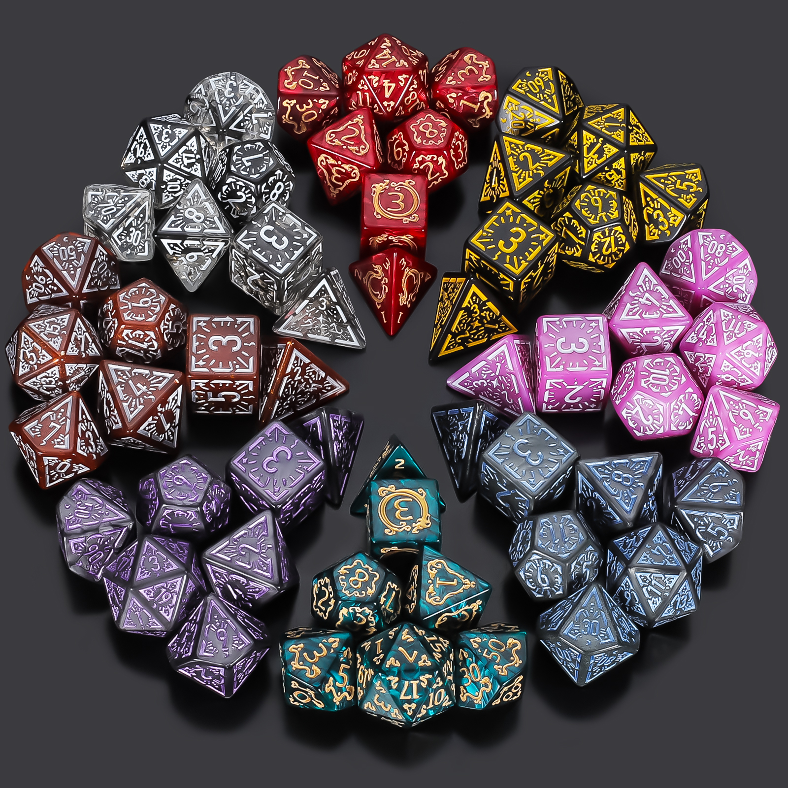 DND Dice Set -7pc carved patte - огляд і ціна Dice Set Polyhedral