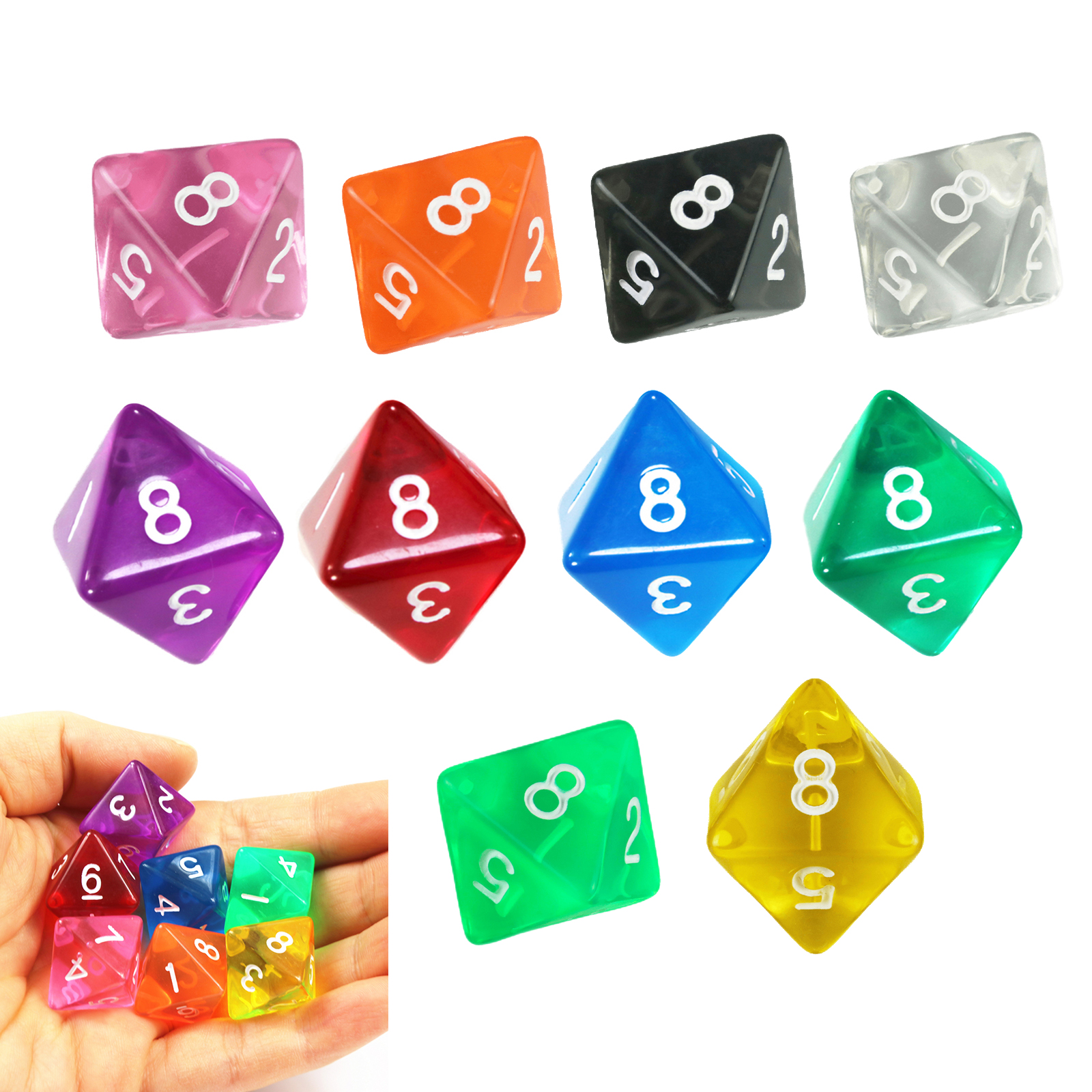 10Pcs D8 Transparent Color Dic - огляд і ціна Board Game Digital