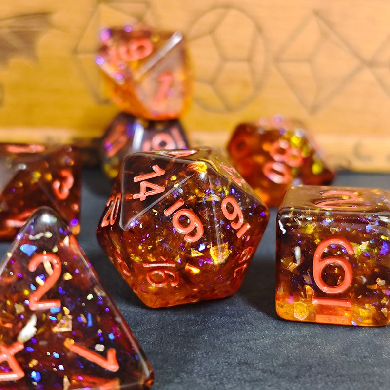 Fire Orange Confetti Resin Pol - огляд і ціна Dice Set Polyhedral